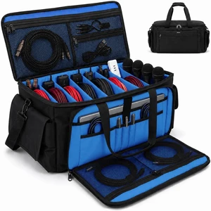 DJ Cable Bag, Large Capacity Cable Organizer with Laptop Pocket and Adjustable Dividers, Professional DJ Equipment Gig Bag for Musicians, Studio, Stage, Travel (Navy Blue) DJ Cable Bag, Large Capacity Cable Organizer with Laptop Pocket and Adjustable Dividers, Professional DJ Equipment Gig Bag for Musicians, Studio, Stage, Travel (Navy Blue)