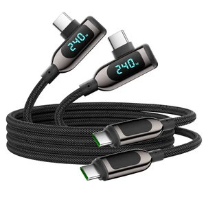 240W Right Angle USB C to USB C Cable, 2-Pack 6.6FT Nylon Braided Type-C Charger Cable with LED Display, Fast Charge USBC Cable for iPhone 16/15, S25/S24/S23, lPad,MacBook Pixel,LG 240W Right Angle USB C to USB C Cable, 2-Pack 6.6FT Nylon Braided Type-C Charger Cable with LED Display, Fast Charge USBC Cable for iPhone 16/15, S25/S24/S23, lPad,MacBook Pixel,LG