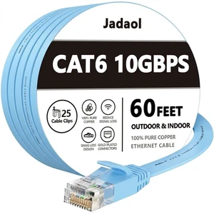 Jadaol Cat6 Ethernet Cable 60FT with Clips 10Gbps Flat Network Cable, Blue Jadaol Cat6 Ethernet Cable 60FT with Clips 10Gbps Flat Network Cable, Blue