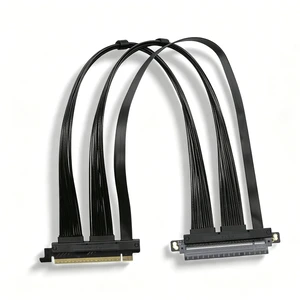 PCIe 5.0 X16 Riser Cable Right Angle Left Angle Straight Flexible Bundle Cable for AI Server 50-60 CM Length Black and White (Black, Straight 50cm) PCIe 5.0 X16 Riser Cable Right Angle Left Angle Straight Flexible Bundle Cable for AI Server 50-60 CM Length Black and White (Black, Straight 50cm)