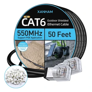 Cat6 Shielded Outdoor Ethernet Cable 50 Feet Waterproof and UV Resistant Direct Burial Jacket 23AWG Solid Copper Cat 6 FTP Network Cable, for POE and Internet Cabling Application Cat6 Shielded Outdoor Ethernet Cable 50 Feet Waterproof and UV Resistant Direct Burial Jacket 23AWG Solid Copper Cat 6 FTP Network Cable, for POE and Internet Cabling Application