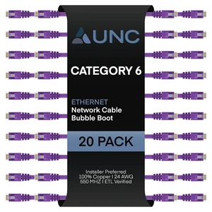 uCore 20 Pack - 10ft Cat 6 Ethernet Cable Bubble Boot, 24AWG, Booted, Cat6 Patch Cable, Molded, Cat6 Patch Cord, 10 Foot, Purple uCore 20 Pack - 10ft Cat 6 Ethernet Cable Bubble Boot, 24AWG, Booted, Cat6 Patch Cable, Molded, Cat6 Patch Cord, 10 Foot, Purple