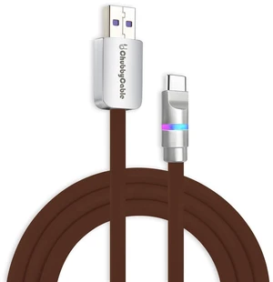 chubbycable 100W USB A to C Charge Cable with LED Light, Chocolate, 6.6 FT chubbycable 100W USB A to C Charge Cable with LED Light, Chocolate, 6.6 FT