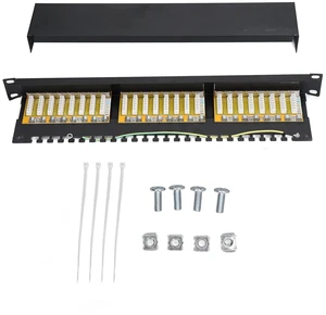 24 Port Patch Panel Shielded Type, Network Cable Patch Panel with Removable Interchangeable Jacks, Cold Rolled Steel Construction, Installation for Server Racks and Data Centers 24 Port Patch Panel Shielded Type, Network Cable Patch Panel with Removable Interchangeable Jacks, Cold Rolled Steel Construction, Installation for Server Racks and Data Centers