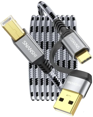 SNANSHI USB B to USB C 10 FT, Nylon Braided USB C to USB B Printer Cable for Printer,Scanner, MIDI to USB C Cable Compatible with Yamaha Piano MIDI Keyboard, DAC, DJ Controller, Grey SNANSHI USB B to USB C 10 FT, Nylon Braided USB C to USB B Printer Cable for Printer,Scanner, MIDI to USB C Cable Compatible with Yamaha Piano MIDI Keyboard, DAC, DJ Controller, Grey
