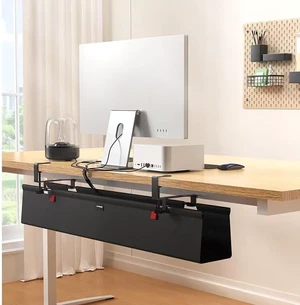 Under Desk Cable Management Tray, 90CM Extra Large, No-Drill Clamp Mount Cable Organizer, Hide Power Strips, Adapters & Wires, Easy Access Fabric Cable Basket for Standing Desks & Home Offices Under Desk Cable Management Tray, 90CM Extra Large, No-Drill Clamp Mount Cable Organizer, Hide Power Strips, Adapters & Wires, Easy Access Fabric Cable Basket for Standing Desks & Home Offices