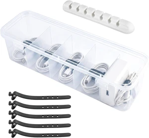 Charging Cord Storage Organizer- 5 Compartments Charging Cord Organizer Box, with 5 Cable Ties and 1 Cable Clip,for Home Office Desk Charging Cord Storage Organizer- 5 Compartments Charging Cord Organizer Box, with 5 Cable Ties and 1 Cable Clip,for Home Office Desk