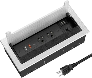 Conference Table Power Hub with HDMI, Tabletop Connectivity Box with RJ45 + 20W USB C + 2 USB A + 2 AC Outlets, Flush Mount Desk Power Outlet for Office School, Silver Conference Table Power Hub with HDMI, Tabletop Connectivity Box with RJ45 + 20W USB C + 2 USB A + 2 AC Outlets, Flush Mount Desk Power Outlet for Office School, Silver