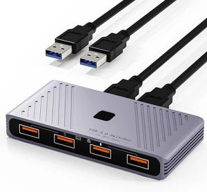 USB 3.0 Switch, 2 Computers Sharing 4 USB Devices, One-Button Switcher for Keyboard Mouse Printer Scanner, USB Peripheral Sharing Hub for PC Laptop with 2 USB 3.0 Cables, Aluminum Alloy Case USB 3.0 Switch, 2 Computers Sharing 4 USB Devices, One-Button Switcher for Keyboard Mouse Printer Scanner, USB Peripheral Sharing Hub for PC Laptop with 2 USB 3.0 Cables, Aluminum Alloy Case