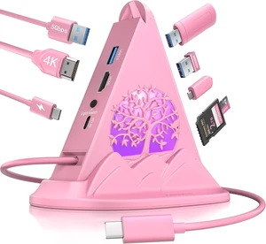 Pink USB C Hub, 8-in-1 USB C Multiport Adapter with 4K@30Hz HDMI, 100W Power Charging, 5Gbps Type C, 3 USB-A 3.0, SD/TF Slots& RGB Lighting,Pink Type C Hub for MacBook, iPhone16, iPad, XPS(Tree) Pink USB C Hub, 8-in-1 USB C Multiport Adapter with 4K@30Hz HDMI, 100W Power Charging, 5Gbps Type C, 3 USB-A 3.0, SD/TF Slots& RGB Lighting,Pink Type C Hub for MacBook, iPhone16, iPad, XPS(Tree)