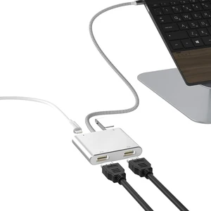 Fophmo USB C to Dual HDMI Adapter, 4K@60Hz with 100W PD, USB-A, Support C to 2 HD Splitter Extended Display for Type C Devices (MST is not Supported on MacOS) (Silver, 3 * 0.6 * 6.7in) Fophmo USB C to Dual HDMI Adapter, 4K@60Hz with 100W PD, USB-A, Support C to 2 HD Splitter Extended Display for Type C Devices (MST is not Supported on MacOS) (Silver, 3 * 0.6 * 6.7in)