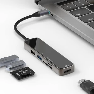 USB C Hub, 6-in-1 Multiport Adapter, 4K HDMI, USB 3.0, SD/TF Card Reader, Black, Short Cable Design USB C Hub, 6-in-1 Multiport Adapter, 4K HDMI, USB 3.0, SD/TF Card Reader, Black, Short Cable Design