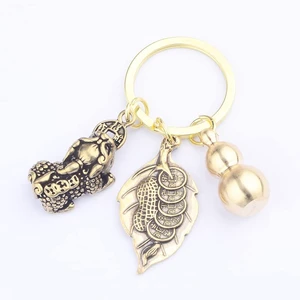xiexuelian One Leaf Fortune Brass Leaf Gourd Lucky Pixiu Keychain Copper Coin Transfer Pixiu Creative Gift Birthday Gift xiexuelian One Leaf Fortune Brass Leaf Gourd Lucky Pixiu Keychain Copper Coin Transfer Pixiu Creative Gift Birthday Gift