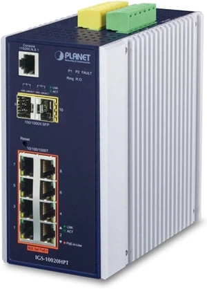 PLANET IGS-10020HPT / Industrial 8-Port 10/100/1000T 802.3at PoE + 2-Port 100/1000X SFP Managed Switch with Wide Operating Temperature PLANET IGS-10020HPT / Industrial 8-Port 10/100/1000T 802.3at PoE + 2-Port 100/1000X SFP Managed Switch with Wide Operating Temperature