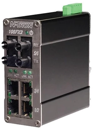 Red Lion Controls/N-Tron 106FX2-SC 6 Port Industrial Ethernet Switch, 4 x 10/100BaseTX, 2 x 100Base Fiber Uplinks, DIN-Rail, Multimode, SC Style Connector Red Lion Controls/N-Tron 106FX2-SC 6 Port Industrial Ethernet Switch, 4 x 10/100BaseTX, 2 x 100Base Fiber Uplinks, DIN-Rail, Multimode, SC Style Connector