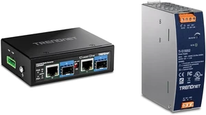 TRENDnet Bundle 2-Port Industrial SFP to Gigabit PoE++ Media Converter, TI-BF22SFP, TRENDnet 150W, 52V DC, 2.89A AC to DC DIN-Rail Power Supply, TI-S15052 TRENDnet Bundle 2-Port Industrial SFP to Gigabit PoE++ Media Converter, TI-BF22SFP, TRENDnet 150W, 52V DC, 2.89A AC to DC DIN-Rail Power Supply, TI-S15052