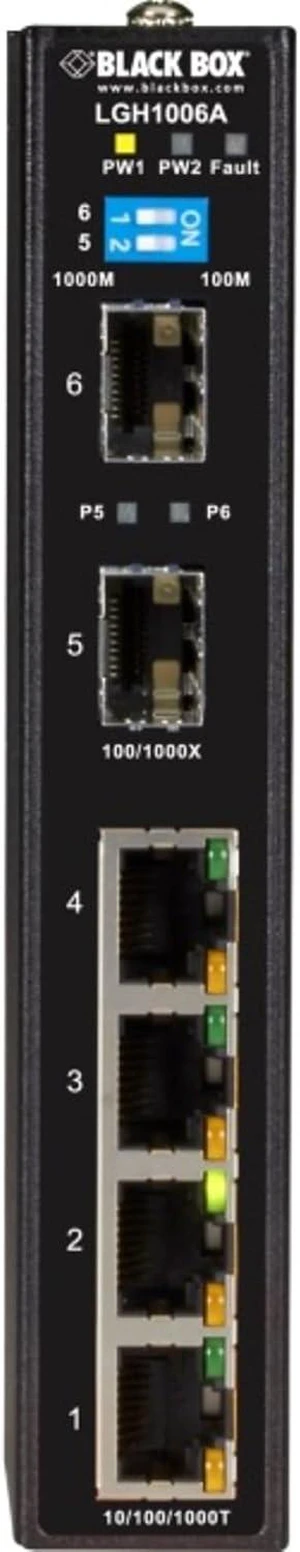 Black Box EXTR Switch - (4) 10/100/1000Mbps RJ45, (2) 100/1000Mbps SFP Black Box EXTR Switch - (4) 10/100/1000Mbps RJ45, (2) 100/1000Mbps SFP