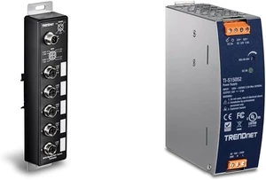 TRENDnet Bundle 5-Port Industrial EN50155 M12 Gigabit PoE+ Railway Switch, TI-XPG50, 150W, 52V DC, 2.89A AC to DC DIN-Rail Power Supply, TI-S15052 TRENDnet Bundle 5-Port Industrial EN50155 M12 Gigabit PoE+ Railway Switch, TI-XPG50, 150W, 52V DC, 2.89A AC to DC DIN-Rail Power Supply, TI-S15052