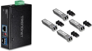TRENDnet Hardened Industrial Gigabit Ethernet Media Converter and 4-Pack 10km Single Mode SFP Modules TRENDnet Hardened Industrial Gigabit Ethernet Media Converter and 4-Pack 10km Single Mode SFP Modules