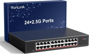 2.5Gb Ethernet Switch 24 Port Unmanaged, VunLink 24×2.5GbE RJ45 Multi-Gigabit Network Switch, Plug & Play, Rackmount/Desktop, Fanless Metal Design for NAS, Gaming, Office & Home Network 2.5Gb Ethernet Switch 24 Port Unmanaged, VunLink 24×2.5GbE RJ45 Multi-Gigabit Network Switch, Plug & Play, Rackmount/Desktop, Fanless Metal Design for NAS, Gaming, Office & Home Network