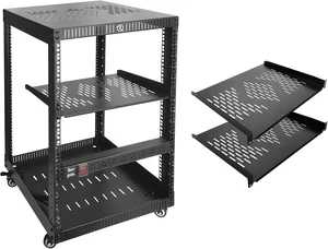 RIVECO 15U Network Rack with Top Cover 4 Post Floor Rack on Wheels for 19" Equipment & Stereo Gear Including Rack Mount Power Strip & 1PCS 1U Rack Shelf & 16" Depth Rack Shelves 2PCS RIVECO 15U Network Rack with Top Cover 4 Post Floor Rack on Wheels for 19" Equipment & Stereo Gear Including Rack Mount Power Strip & 1PCS 1U Rack Shelf & 16" Depth Rack Shelves 2PCS