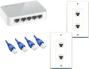 RiteAV 2 pcs 2 Port Cat5e Ethernet Splitter Wall Plate + 4 pcs 25ft Cat5e Blue Cables RiteAV 2 pcs 2 Port Cat5e Ethernet Splitter Wall Plate + 4 pcs 25ft Cat5e Blue Cables