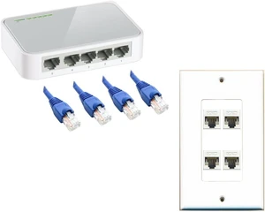 RiteAV 4 Ports Cat5e Ethernet Splitter Wall Plate + 4 pcs 50ft Cat5e Blue Cables RiteAV 4 Ports Cat5e Ethernet Splitter Wall Plate + 4 pcs 50ft Cat5e Blue Cables