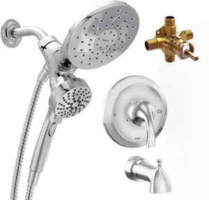 Moen Engage Magnetix 6-Function Handheld Showerhead and Rain Shower Head Combo, Tub and Shower Trim Kit with Valve, Handle, Tub Spout, Metal Hose, Chrome, 82304 Moen Engage Magnetix 6-Function Handheld Showerhead and Rain Shower Head Combo, Tub and Shower Trim Kit with Valve, Handle, Tub Spout, Metal Hose, Chrome, 82304