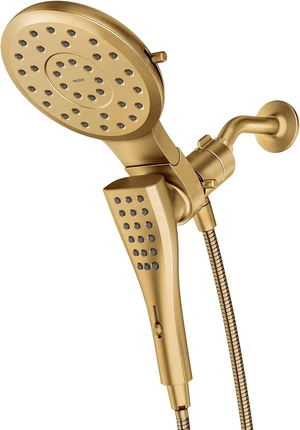 Moen Verso Brushed Gold Eight-Function Eco Performance 7" Wide Spray Shower Head and Detachable Handshower Combo with 72" Hose, 220C3EPBG Moen Verso Brushed Gold Eight-Function Eco Performance 7" Wide Spray Shower Head and Detachable Handshower Combo with 72" Hose, 220C3EPBG