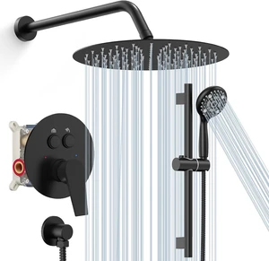 SR SUN RISE 10" Shower Faucet Set with Shower Slide Bar,Matte Black SR SUN RISE 10" Shower Faucet Set with Shower Slide Bar,Matte Black
