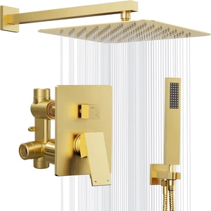 Kurpot Gold Shower System, 10'' Gold Shower Head with Handheld Combo Spray Kurpot Gold Shower System, 10'' Gold Shower Head with Handheld Combo Spray