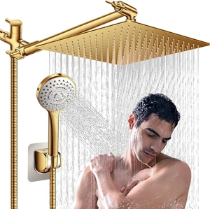 Shower Head,12'' Rain Shower Head with 11'' Extension Arm,Brushed Gold Shower Head,12'' Rain Shower Head with 11'' Extension Arm,Brushed Gold