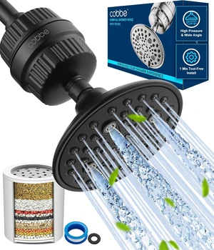 Cobbe 6-Setting High Pressure Filtered Shower Head Combo, Detachable Rain Shower Head with 20 Stage Shower Head Filter for Hard Water - Remove Chlorine and Harmful Substances, Black Cobbe 6-Setting High Pressure Filtered Shower Head Combo, Detachable Rain Shower Head with 20 Stage Shower Head Filter for Hard Water - Remove Chlorine and Harmful Substances, Black