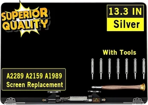 Screen Replacement for MacBook Pro A1989 A2289 A2159 EMC 3214 EMC 3358 EMC 3348 EMC 3456 EMC 3301 LCD Screen Display Full Assembly 2560x1600 (Silver) Screen Replacement for MacBook Pro A1989 A2289 A2159 EMC 3214 EMC 3358 EMC 3348 EMC 3456 EMC 3301 LCD Screen Display Full Assembly 2560x1600 (Silver)
