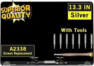 Screen Replacement for MacBook Pro A2338 M1 2020 EMC 3578 Retina 2560x1600 LCD Display Screen Full Assembly Complete Top Assembly (Silver) Screen Replacement for MacBook Pro A2338 M1 2020 EMC 3578 Retina 2560x1600 LCD Display Screen Full Assembly Complete Top Assembly (Silver)