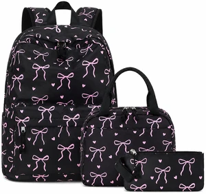 Backpack for Teen Girls Bookbags School Backpack with Lunch Box and Pencil Case 3 in 1 School Bags Set (Black Bow-Tie) Backpack for Teen Girls Bookbags School Backpack with Lunch Box and Pencil Case 3 in 1 School Bags Set (Black Bow-Tie)