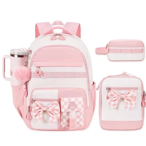 Girls Backpack with Lunch Box & Pencil Case Set, School Backpack for Girls with Holder Straps for Large Water Bottle, Waterproof Kids Backpack, Cute Bookbag for Elementary School & Travel Girls Backpack with Lunch Box & Pencil Case Set, School Backpack for Girls with Holder Straps for Large Water Bottle, Waterproof Kids Backpack, Cute Bookbag for Elementary School & Travel