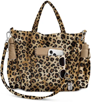 Corduroy Crossbody Tote Bag for Women, Leopard Print | Large Capacity, Zipper Closure, Multi-Pocket Storage, Adjustable Shoulder Strap, Corduroy Texture, Work Daily Essentials Corduroy Crossbody Tote Bag for Women, Leopard Print | Large Capacity, Zipper Closure, Multi-Pocket Storage, Adjustable Shoulder Strap, Corduroy Texture, Work Daily Essentials