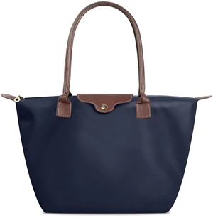 Nylon Tote Bag for Women, Foldable Work Handbag, Navy, Medium | Lightweight & waterproof shoulder bag with zipper & top handle for travel, college & daily commute Nylon Tote Bag for Women, Foldable Work Handbag, Navy, Medium | Lightweight & waterproof shoulder bag with zipper & top handle for travel, college & daily commute