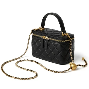 Small Quilted Box Crossbody Purse For Women Designer Leather Mini Top Handle Pouch Bag With Metal Chain Strap (1-Black) Small Quilted Box Crossbody Purse For Women Designer Leather Mini Top Handle Pouch Bag With Metal Chain Strap (1-Black)