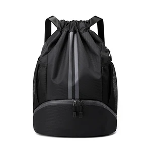 Sports Drawstring Backpack - Water Resistant String Bag Black | with Side Mesh Pockets Shoe Compartment Gym Backpack for Women & Men Sports Drawstring Backpack - Water Resistant String Bag Black | with Side Mesh Pockets Shoe Compartment Gym Backpack for Women & Men