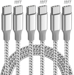 Core Tech USB-C to USB-C Cable 3-Pack, 10ft, 60W PD Fast Charging Type-C Charger Cord, Nylon Braided, for iPhone 17/16/15, iPad, MacBook and CarPlay, Gray Core Tech USB-C to USB-C Cable 3-Pack, 10ft, 60W PD Fast Charging Type-C Charger Cord, Nylon Braided, for iPhone 17/16/15, iPad, MacBook and CarPlay, Gray