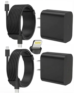 Core Tech - 2-Pack USB-C Fast Wall Charger with 6 ft & 10 ft USB-C to Lightning Cables for iPhone - Black Core Tech - 2-Pack USB-C Fast Wall Charger with 6 ft & 10 ft USB-C to Lightning Cables for iPhone - Black