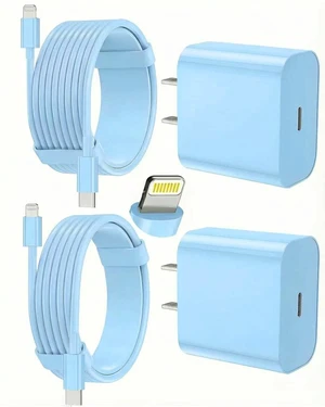 CORETECH 2-Pack 20W USB-C Fast Wall Charger with 6 ft & 10 ft USB-C to Lightning Cables for iPhone - Blue CORETECH 2-Pack 20W USB-C Fast Wall Charger with 6 ft & 10 ft USB-C to Lightning Cables for iPhone - Blue