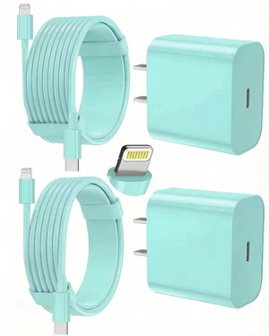 Core Tech - 2-Pack USB-C Fast Wall Charger with 6 ft & 10 ft USB-C to Lightning Cables for iPhone - Green Core Tech - 2-Pack USB-C Fast Wall Charger with 6 ft & 10 ft USB-C to Lightning Cables for iPhone - Green