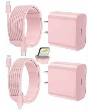 Core Tech - 2-Pack USB-C Fast Wall Charger with 6 ft & 10 ft USB-C to Lightning Cables for iPhone - Pink Core Tech - 2-Pack USB-C Fast Wall Charger with 6 ft & 10 ft USB-C to Lightning Cables for iPhone - Pink