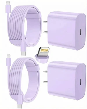 Core Tech - 2-Pack USB-C Fast Wall Charger with 6 ft & 10 ft USB-C to Lightning Cables for iPhone - Purple Core Tech - 2-Pack USB-C Fast Wall Charger with 6 ft & 10 ft USB-C to Lightning Cables for iPhone - Purple