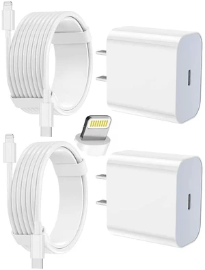 CORETECH 20W USB-C Fast Wall Charger 2-Pack, Power Adapters with 6 ft & 10 ft USB-C to Lightning Charging Cables for iPhone 14/13/12/11, White CORETECH 20W USB-C Fast Wall Charger 2-Pack, Power Adapters with 6 ft & 10 ft USB-C to Lightning Charging Cables for iPhone 14/13/12/11, White