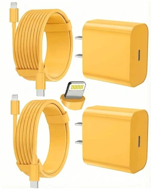 Core Tech - 2-Pack USB-C Fast Wall Charger with 6 ft & 10 ft USB-C to Lightning Cables for iPhone - Yellow Core Tech - 2-Pack USB-C Fast Wall Charger with 6 ft & 10 ft USB-C to Lightning Cables for iPhone - Yellow