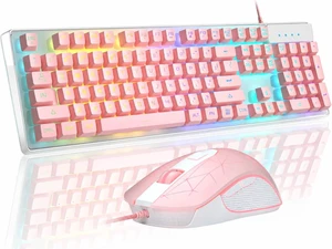 Core Tech - 104-Key Wired Membrane Gaming Keyboard and Optical Mouse Combo with RGB Lighting - Pink Core Tech - 104-Key Wired Membrane Gaming Keyboard and Optical Mouse Combo with RGB Lighting - Pink